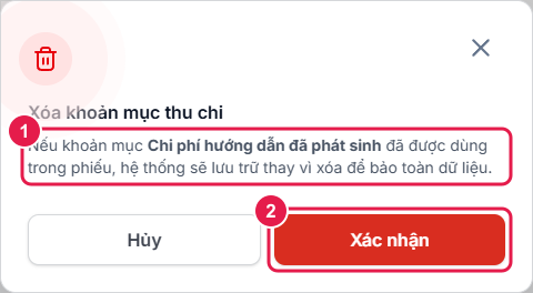 Xác nhận lưu trữ khoản mục đã được dùng trong phiếu